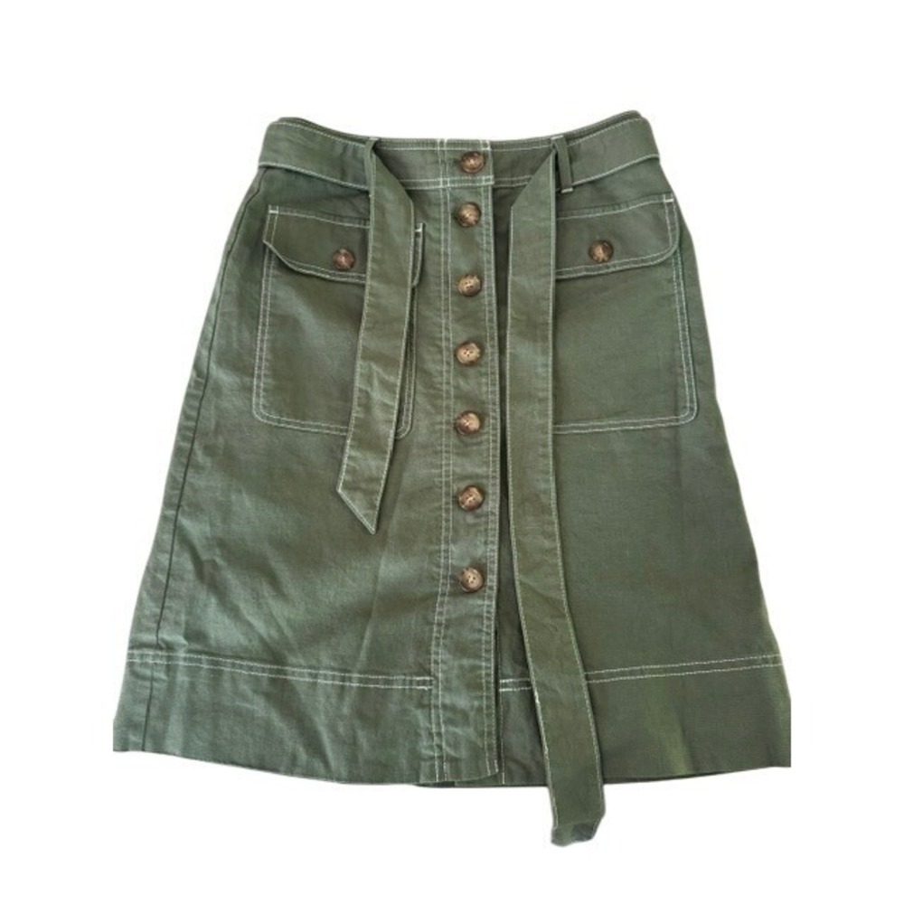 J.Crew Re-Imagined Olive Green Button Front Utility Mini Skirt Size 00 Belted